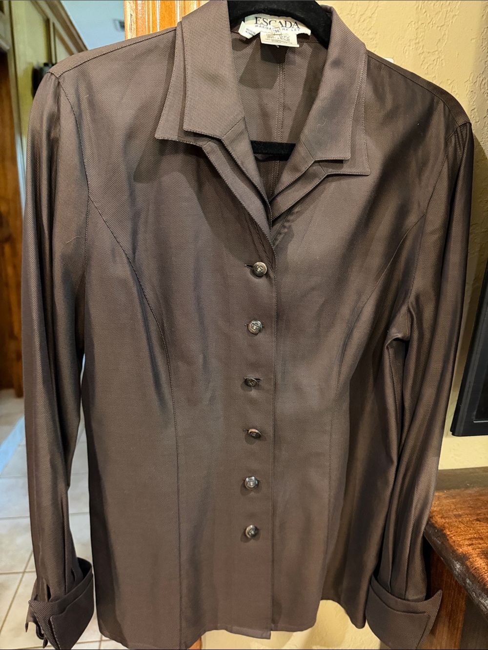 Vintage Escada Chocolate Brown Tailored Button-Front Blouse